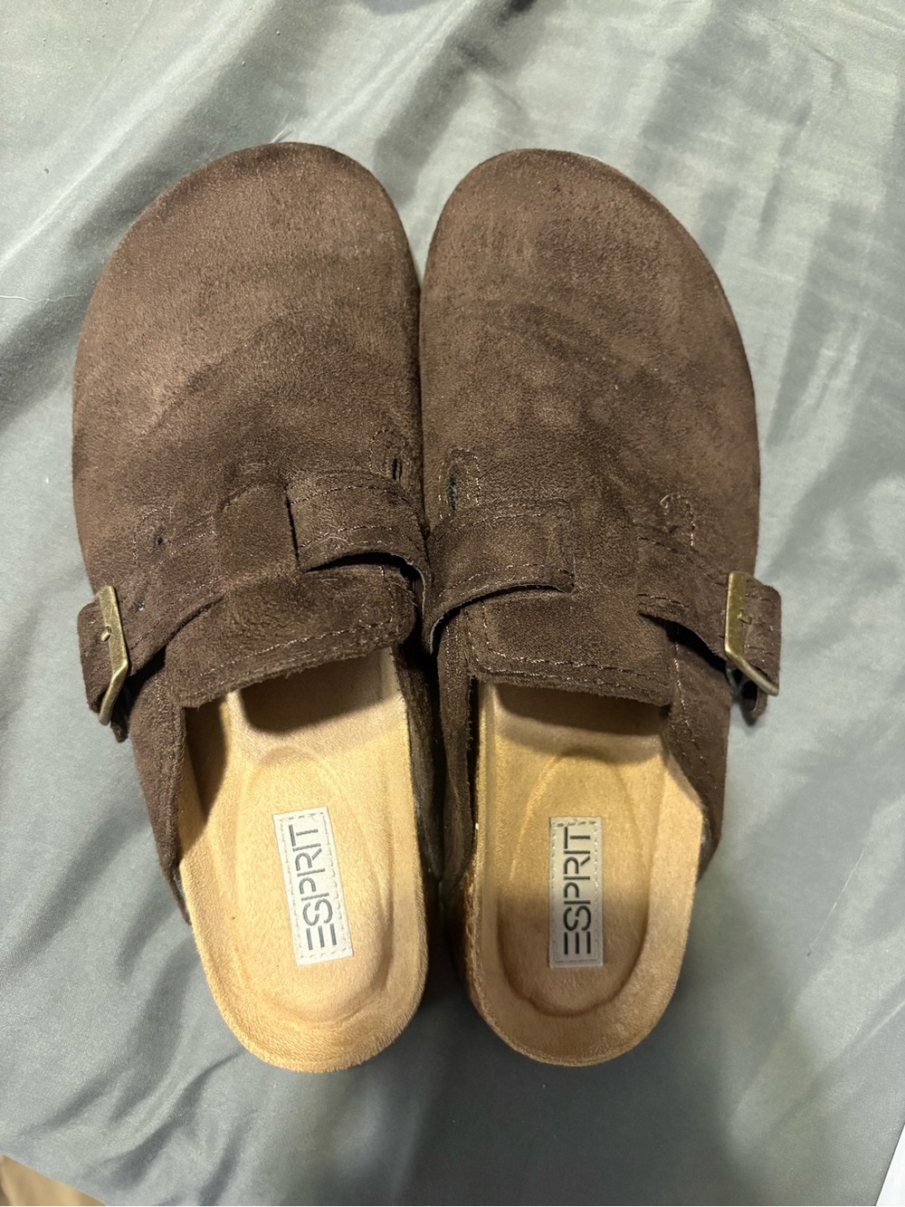 Esprit Brown Suede Slip-On Clogs with Buckle